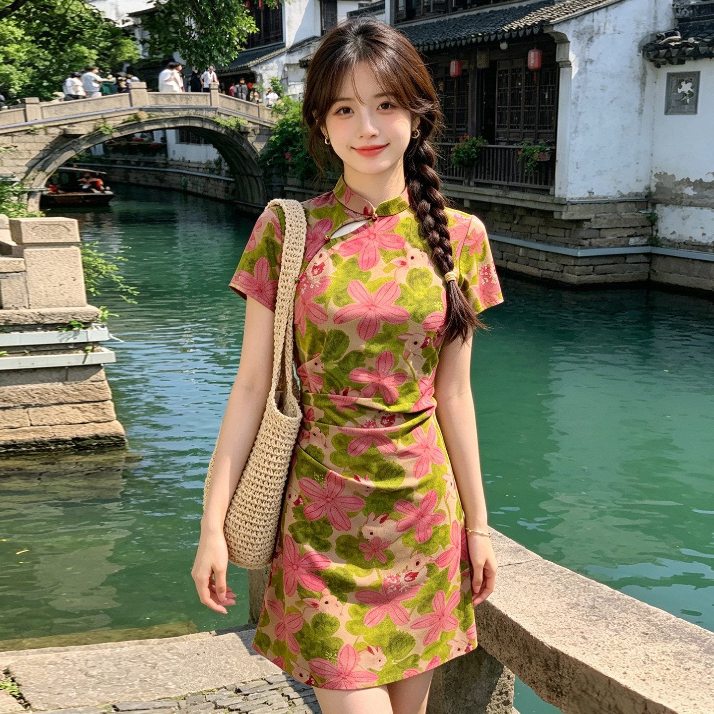 新中式国风改良旗袍年轻款女2026夏季收腰显瘦气质碎花连衣裙裙子