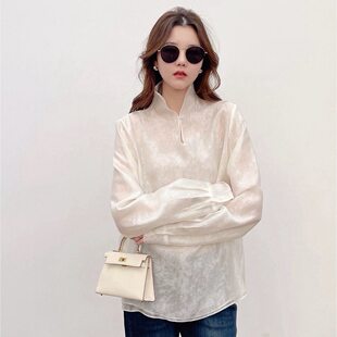 2026春秋季新中式国风立领长袖衬衫女高级感宽松显瘦百搭别致上衣