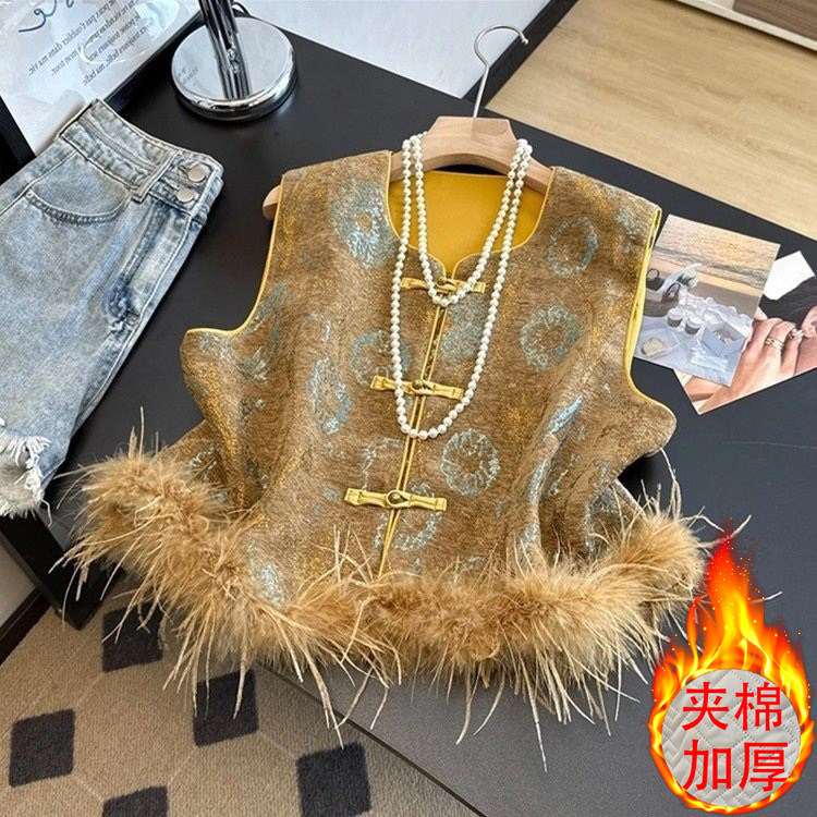 新中式国风驼鸟毛加棉马夹女2025秋冬季复古百搭加厚保暖背心马甲,女装/女士精品,马夹,淘宝优惠券,粉丝福利购,淘宝优惠卷