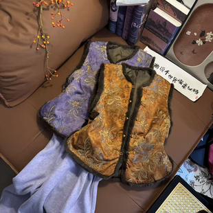 新中式 加厚保暖气质百搭马甲坎肩 国风重工刺绣夹棉马夹背心女冬季