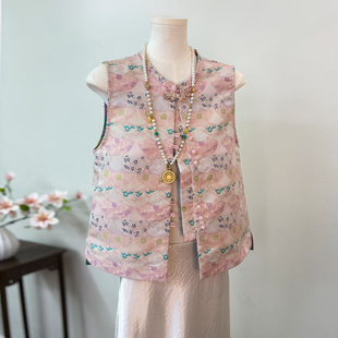 2025春秋季新中式国风宋锦提花双面穿马甲女装气质百搭休闲上衣潮