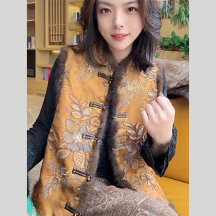 加厚保暖高级气质百搭马甲 冬季 新中式 国风重工刺绣棉马夹背心女装