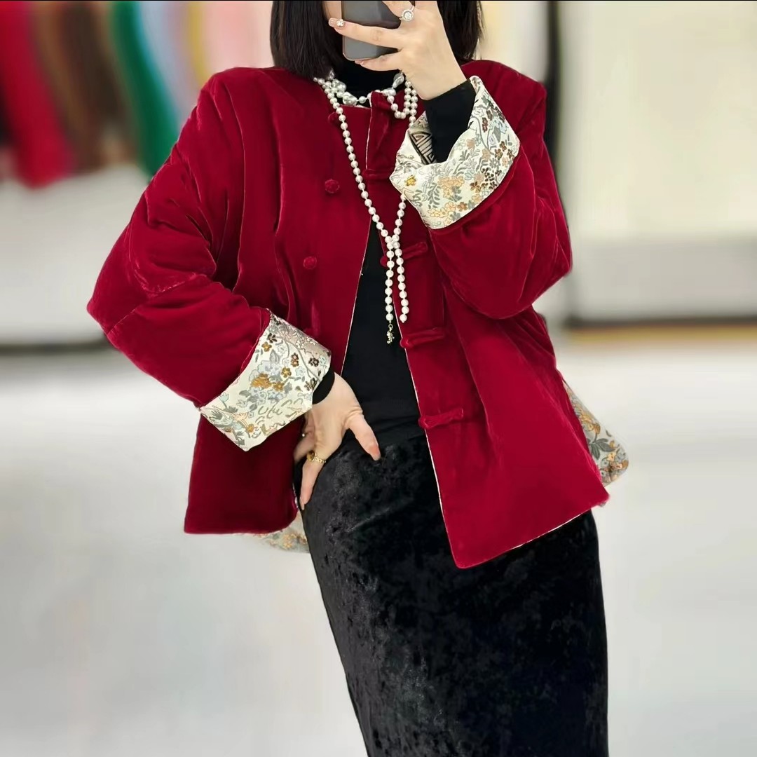 2025冬季新中式国风双面穿棉衣女装休闲百搭棉袄加厚保暖棉服外套