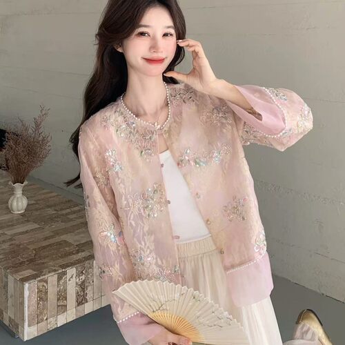 2026春夏新中式国风女装轻奢高级感刺绣钉珠防晒外套绝美开衫上衣