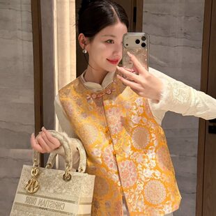 2026春秋新中式宋锦提花马甲女双面穿高级感轻奢国风百搭马夹上衣