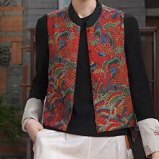 国风新中式双面双穿马甲女2026春秋季新款妈妈装刺绣唐装宽松背心