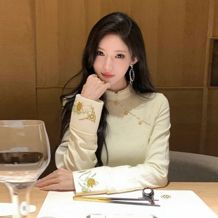 新中式国风设计感加厚内搭上衣气质百搭高级感加绒长袖衬衫女秋冬