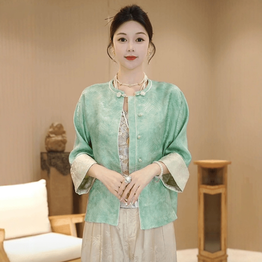 2025春夏秋新中式国风醋酸缎面双面穿外套女宽松显瘦薄款防晒上衣