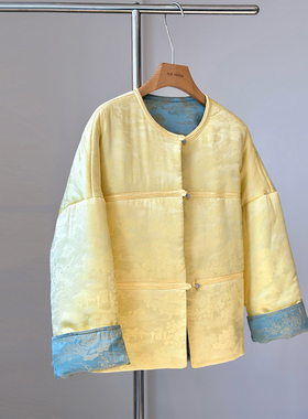 黄色高端显白新中式棉衣外套女年轻款双面穿棉服上衣复古盘扣棉袄