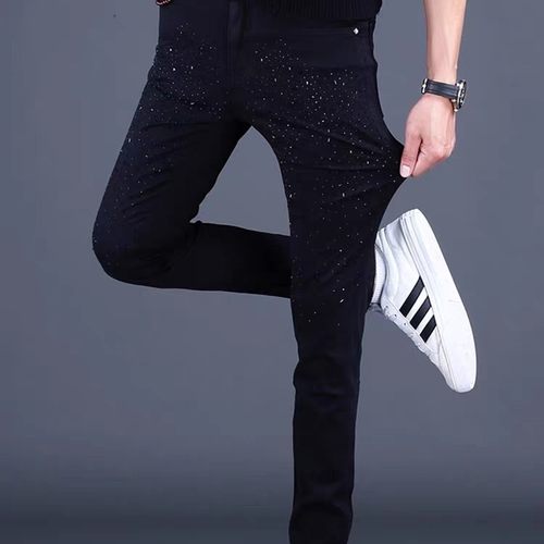 满天星高弹力修身牛仔裤