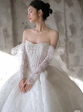 AGMC正品出口法国同款气质婚纱新娘均码齐地拖尾拍照礼服