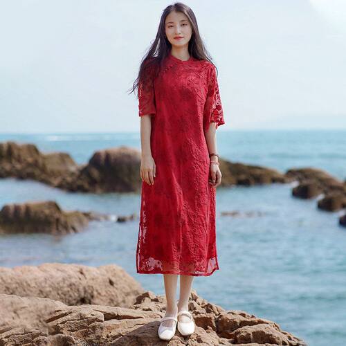 新中式棉麻女装新款连衣裙夏季女旗开得胜改良旗袍复古国风茶服