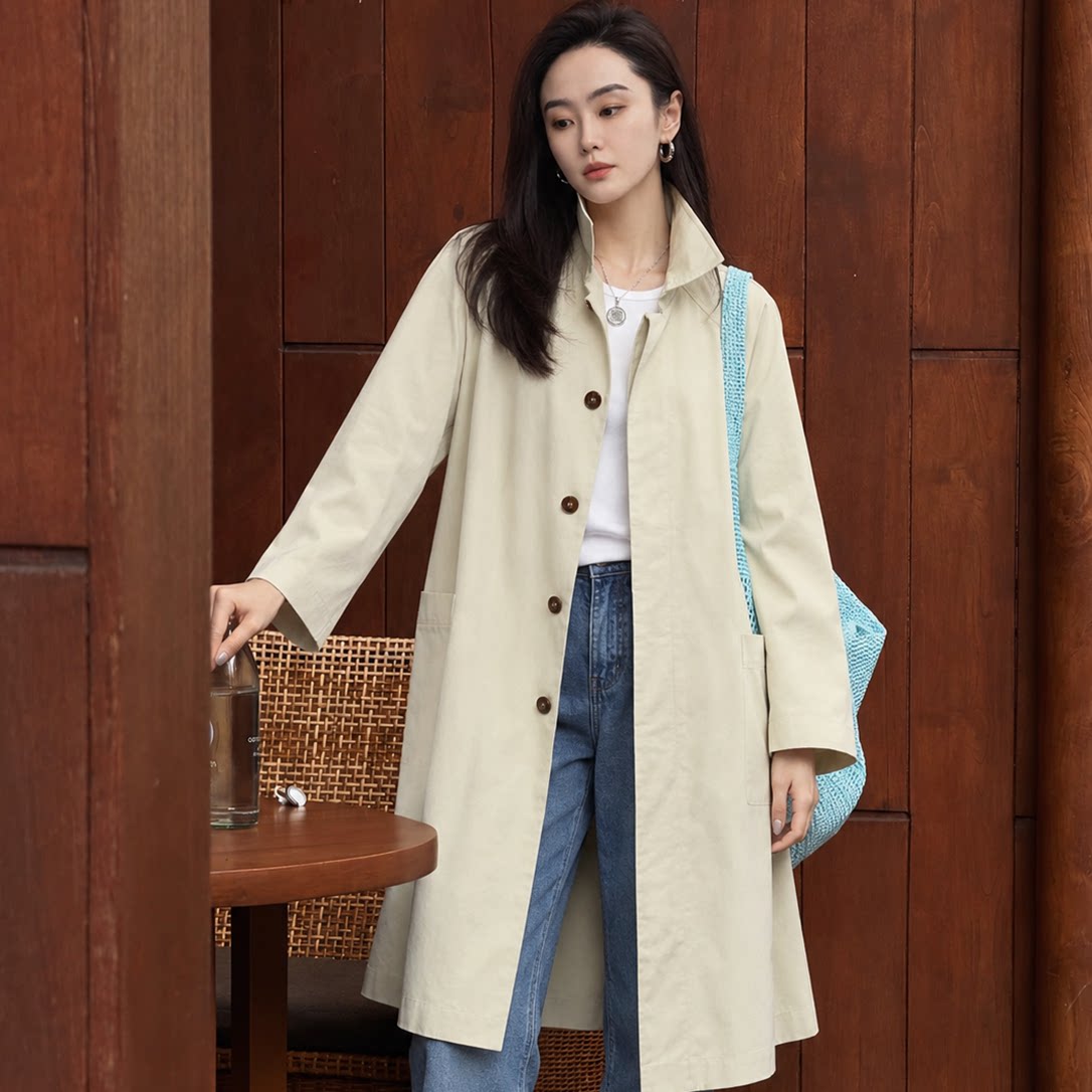 Pralado极简风廓形风衣女中长款翻领松弛感外套6566