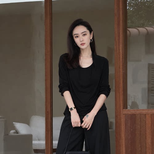 Pralado轻奢极简风荡领长袖针织衫女简约通勤上衣秋季新款7702