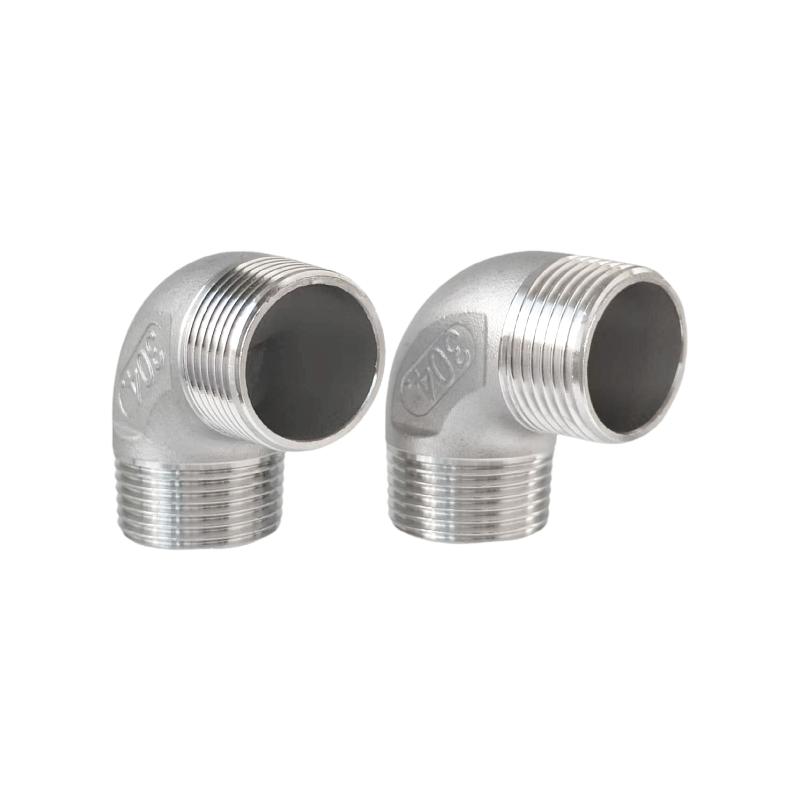 304不锈钢90度双外丝弯头丝扣外牙直角弯管接头外螺纹弯通华梁