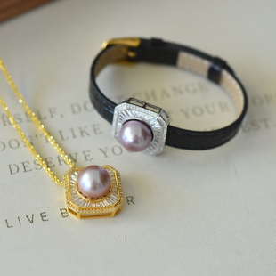 S925纯银手镯吊坠两用空托时尚女圆珠13-16mmDIY松石珍珠玉石镶嵌