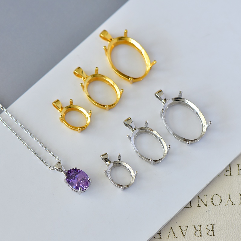 925纯银吊坠四爪空托DIY玉石镶嵌