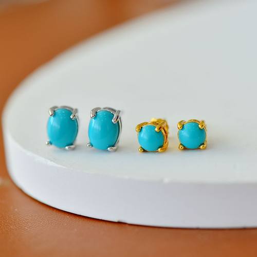 S925纯银四爪镶嵌男女款耳钉空托