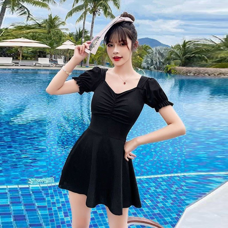 新款连体裙式游泳衣女时尚露背韩版ins风学生温泉显瘦遮肚泳装