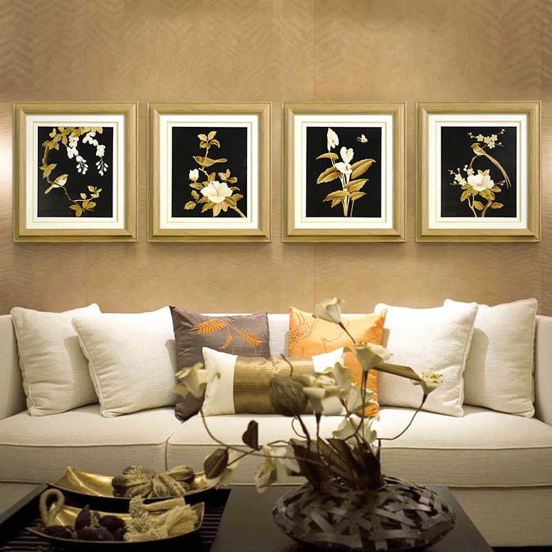百特好新中式客厅装饰画麦秆画麦草画餐厅挂画饭厅壁画中国风三联