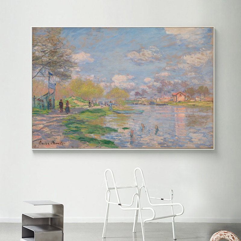 克劳德 莫奈装饰画 印象派客厅风景画塞纳河畔的风景艺术画大师名