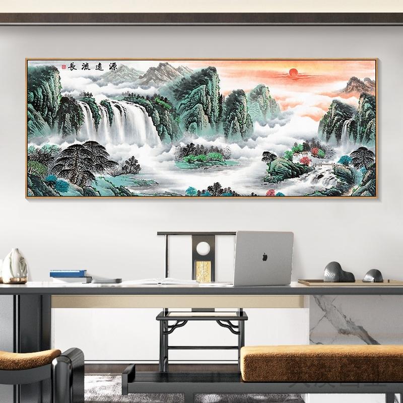 黄山迎客松客厅装饰画山水风景画新中式大气靠山图办公室挂画国画