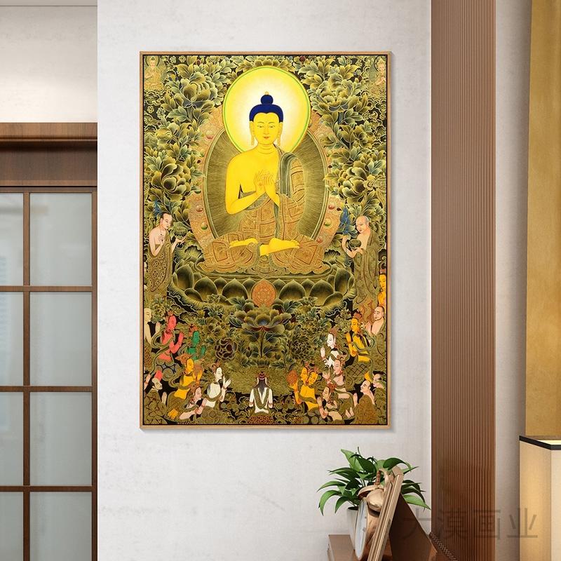 五色财神唐卡挂画客厅装饰画黄财神大日如来佛像茶室会所藏式壁画