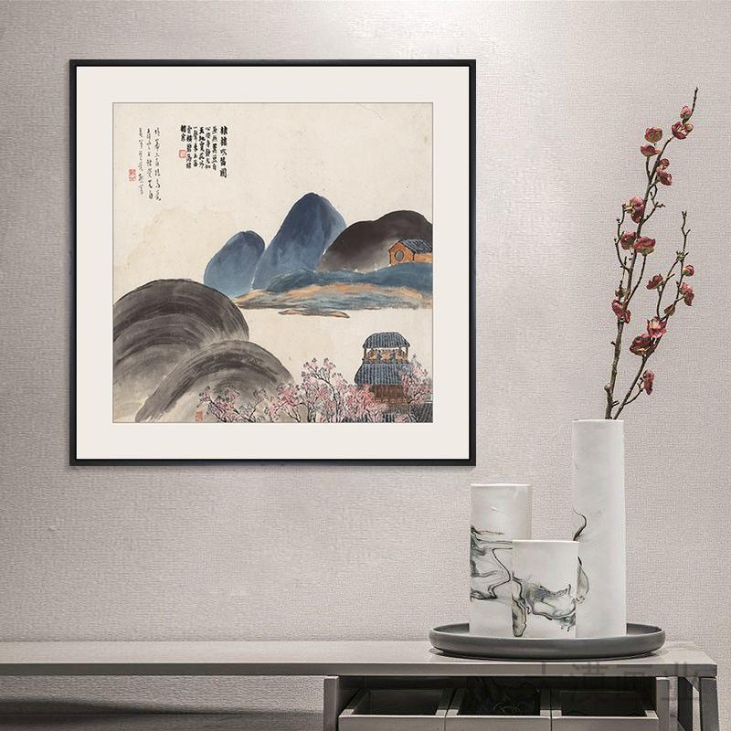 新中式玄关入户壁画餐厅的装饰画齐白石复古挂画山水国画会所别墅