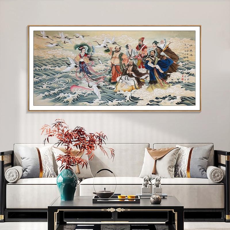 八仙过海图挂画办公室客厅背景墙装饰画国画酒店会所镇宅招财壁画