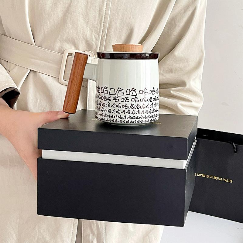 礼盒个人专用草木灰带盖水杯陶瓷