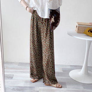 加长裤 深色系新花 宽松阔腿裤 薄款 子女山东人造棉 外穿散步棉绸裤