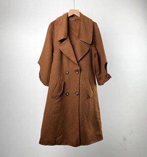 梅拉德穿搭EX双面呢大衣棕色中长款七分袖休闲毛呢外套100%羊毛