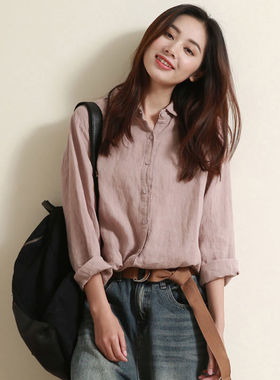 衬衫女春秋新款长袖复古风宽松衬衣百搭小众设计感时尚文艺范上衣