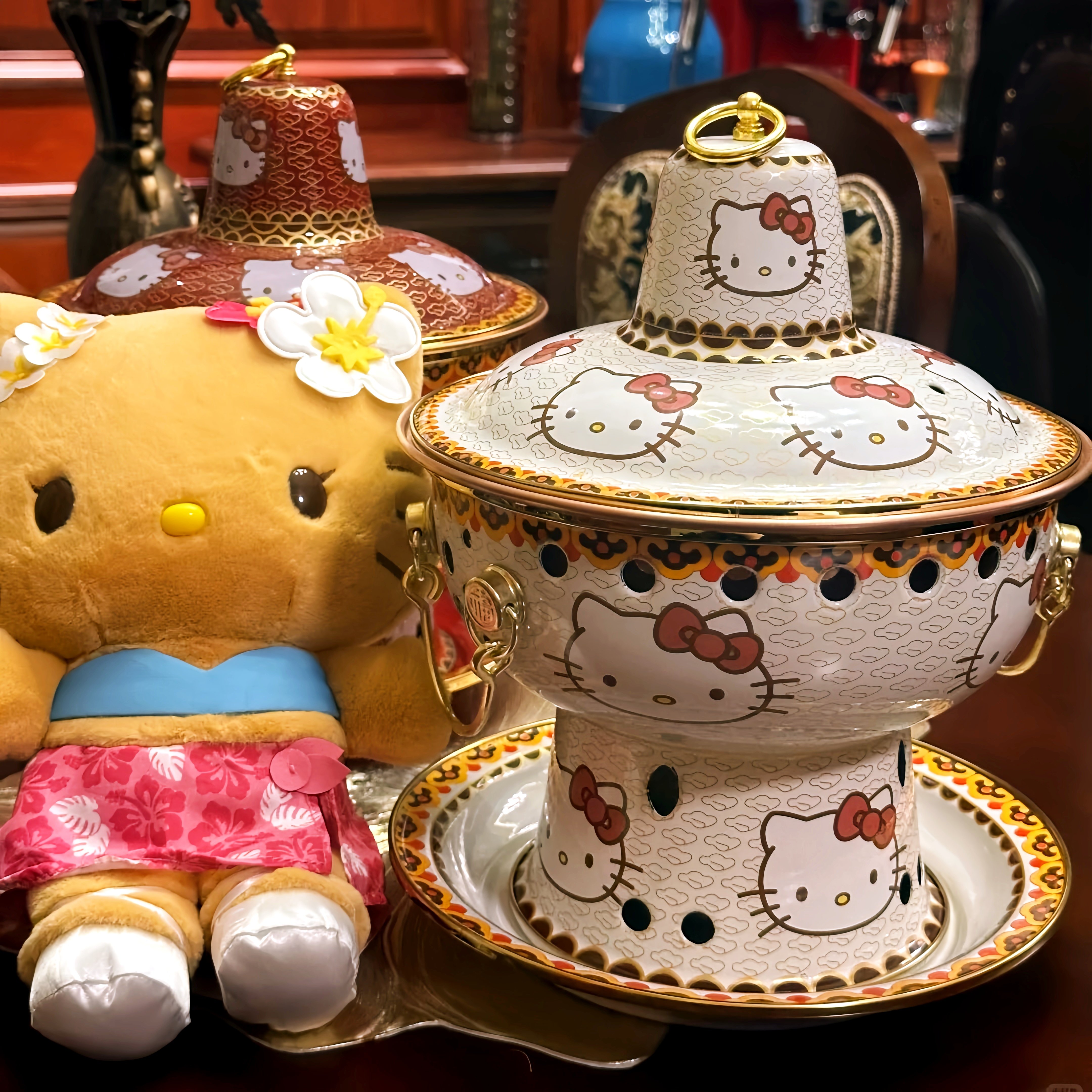 单人小火锅铜火锅家用铜锅火锅网红kt猫珐琅彩环保油双人kitty