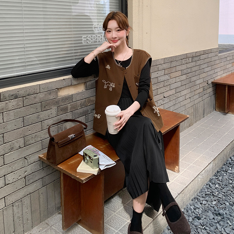 【大货】春装刺绣马甲+百褶连衣裙两件套装A649-P175控288,女装套装/套裙,浙宝228