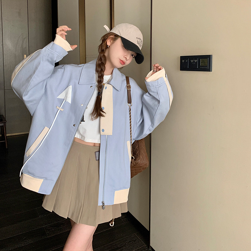 蓝色短款学院风棒球服外套女春秋2025超火好看高级感小众夹克上衣,女装短外套,浙宝228