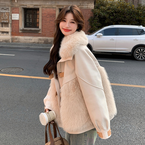 【主推现货】毛毛拼接呢料羽绒服228-A531-P280控418图片