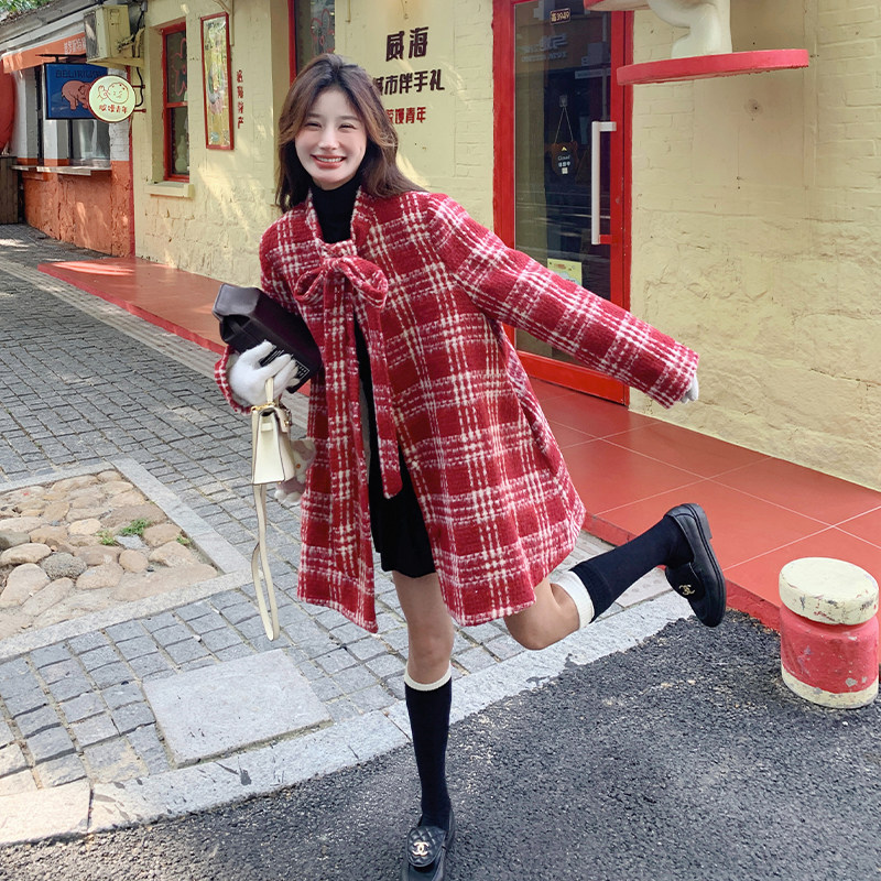 【现货】A字版红格子呢大衣毛呢外套228-A575-P185控278,女装毛呢外套,浙宝228
