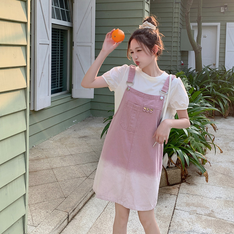 新款现货渐变牛仔背带裙T恤两件套装B228-A558-P130控198,女装套装/套裙,浙宝228