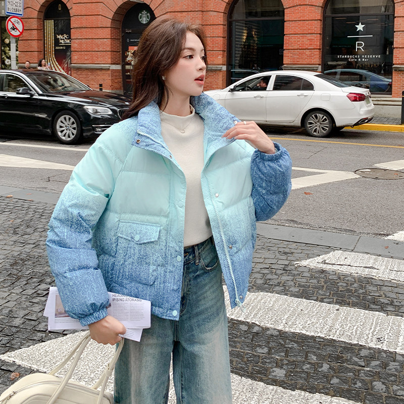 【蓝色现货粉色不做】50绒渐变色短款羽绒服B228-A653-P250控378，女装羽绒服，浙宝228