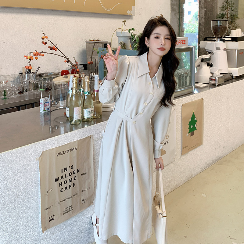 白色法式复古轻熟风衬衫连衣裙女春秋高级设计感气质名媛女神范,女装连衣裙,天丽