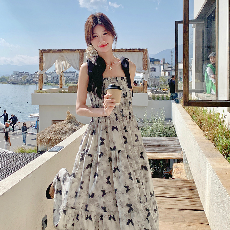 新中式蝴蝶印花高级感连衣裙女夏季新款温柔复古吊带收腰气质长裙，商品下架区商品下架区，浙宝228