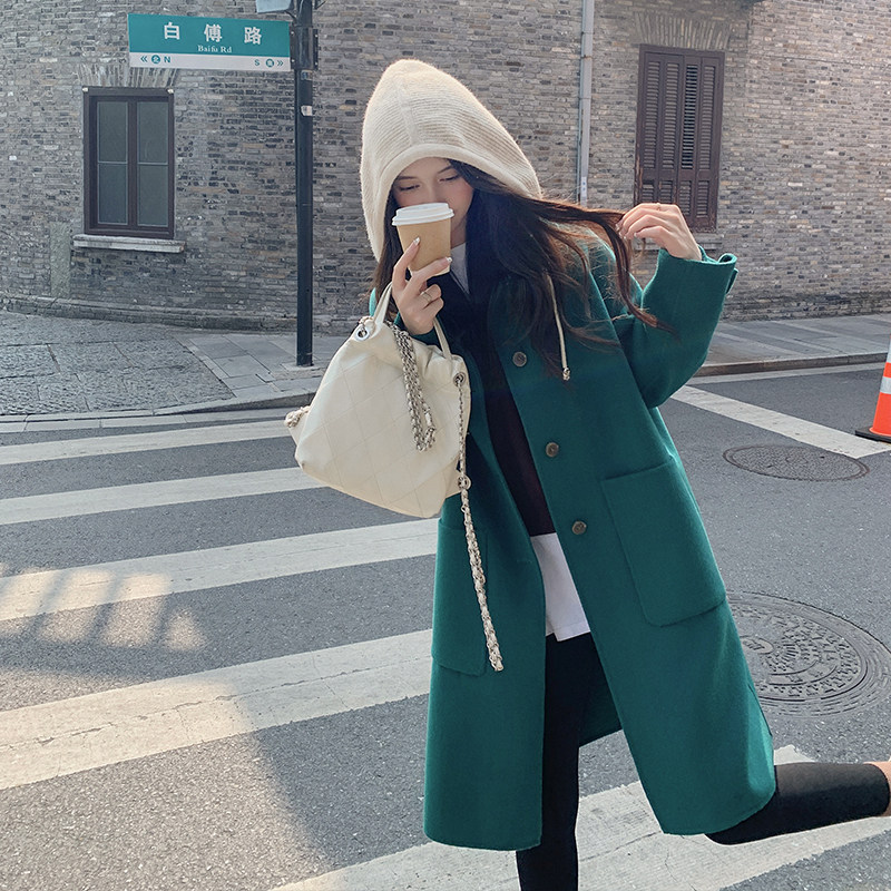 定制款现货+买秀】可脱卸毛线帽双面羊绒大衣B228-A192-P240控358,女装毛呢外套,浙宝228