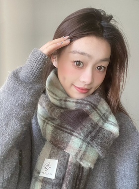 围脖女冬季仿羊绒韩版加厚拉毛围巾高级感绿色新款柔软百搭可披肩