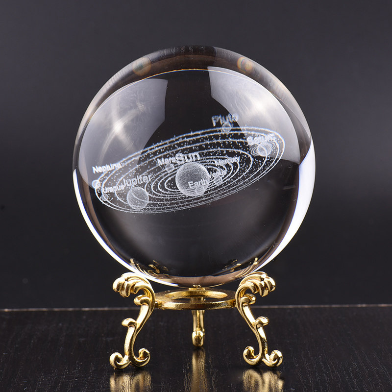 创意3d镭射太阳系水晶球摆件家居工艺品电视柜装饰品生日礼物客厅