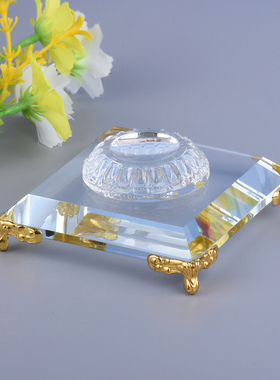 轻奢人造水晶方形玻璃球座摆件