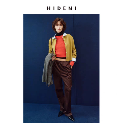HIDEMI 【吴越同款】进口澳洲美利奴羊毛可拆卸领拼接假两件开衫