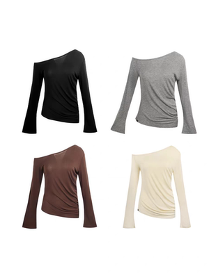 MAKEIF 25早秋系列 不对称落肩长袖弯刀上衣