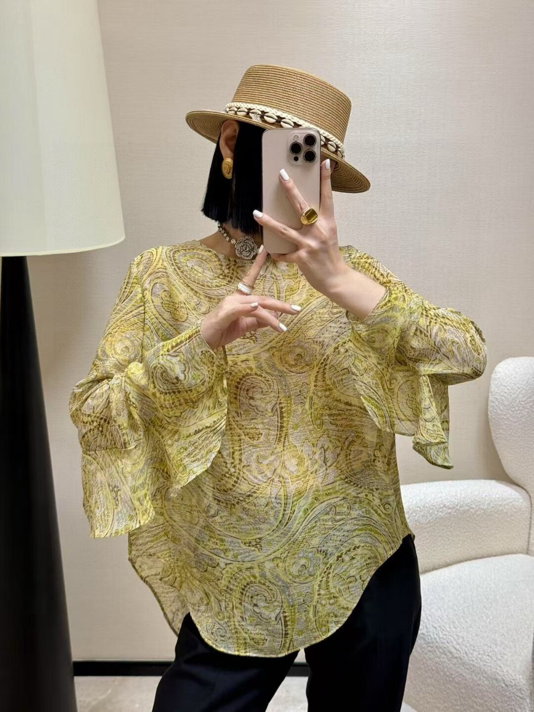 欧货2025夏新款圆领乔其纱印花蕾丝百搭显瘦防晒衣休闲衬衫女上衣