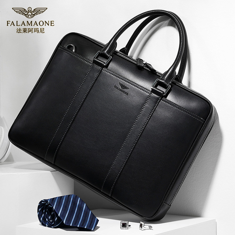 手提包男士真皮公文包商务电脑包大容量法莱阿玛尼单肩斜挎包男包